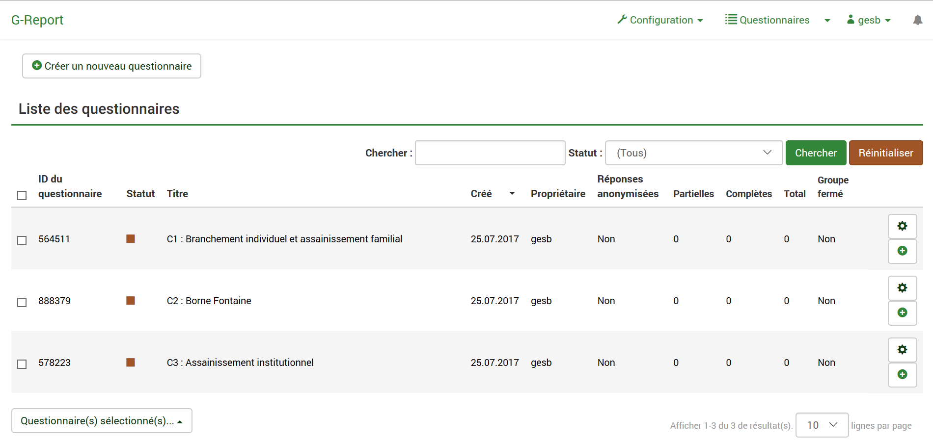Interface de création de questionnaire